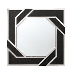 Miroir géométrique moderniste en cuir embossé et chrome de forme spirale par Lorin Marsh