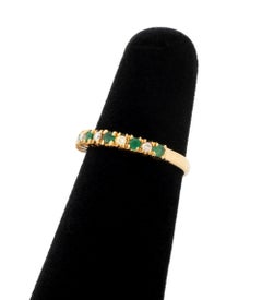 Modernist Emerald and Diamond 14K Yellow Gold Band Ring