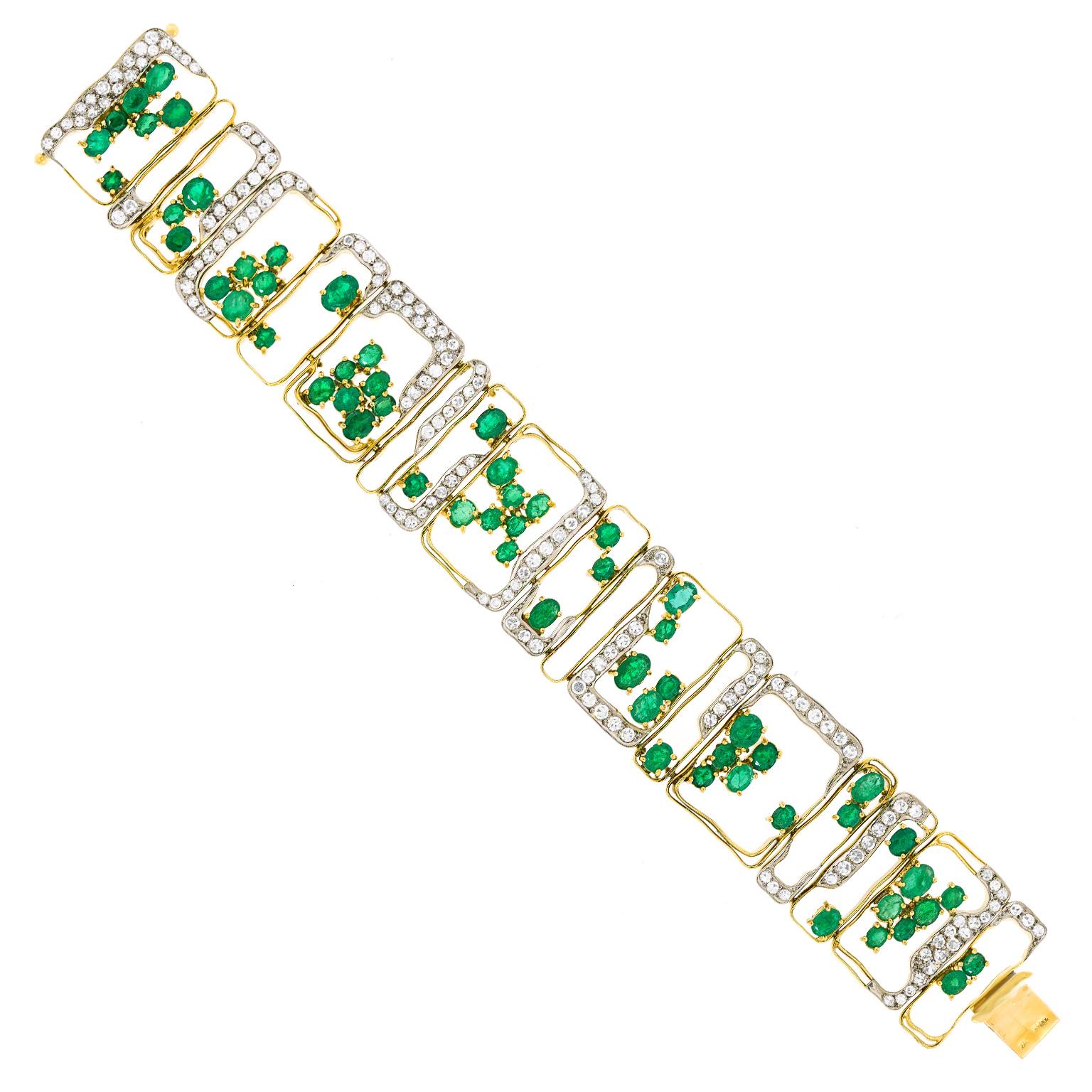 Pulsera modernista de esmeraldas y diamantes Modernista en venta
