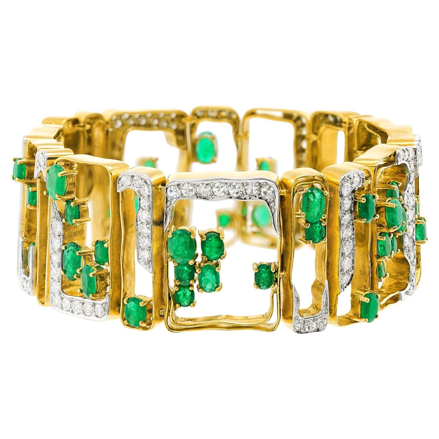 Modernist Emerald and Diamond Bracelet