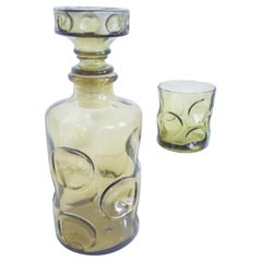 Modernist Empoli 'Dimpled' Vase Decanter and Glass for One 1950s Pressed Glass