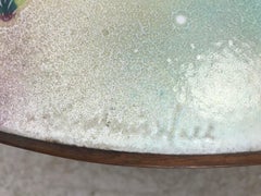 Modernistischer Tisch aus Emaille und Teakholz von Doris Hall, Schmetterlings- und Untersea-Motiv