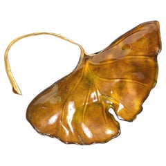 Modernist Enamel & Gilt Ceramic Ginko Leaf Sculptural Dish