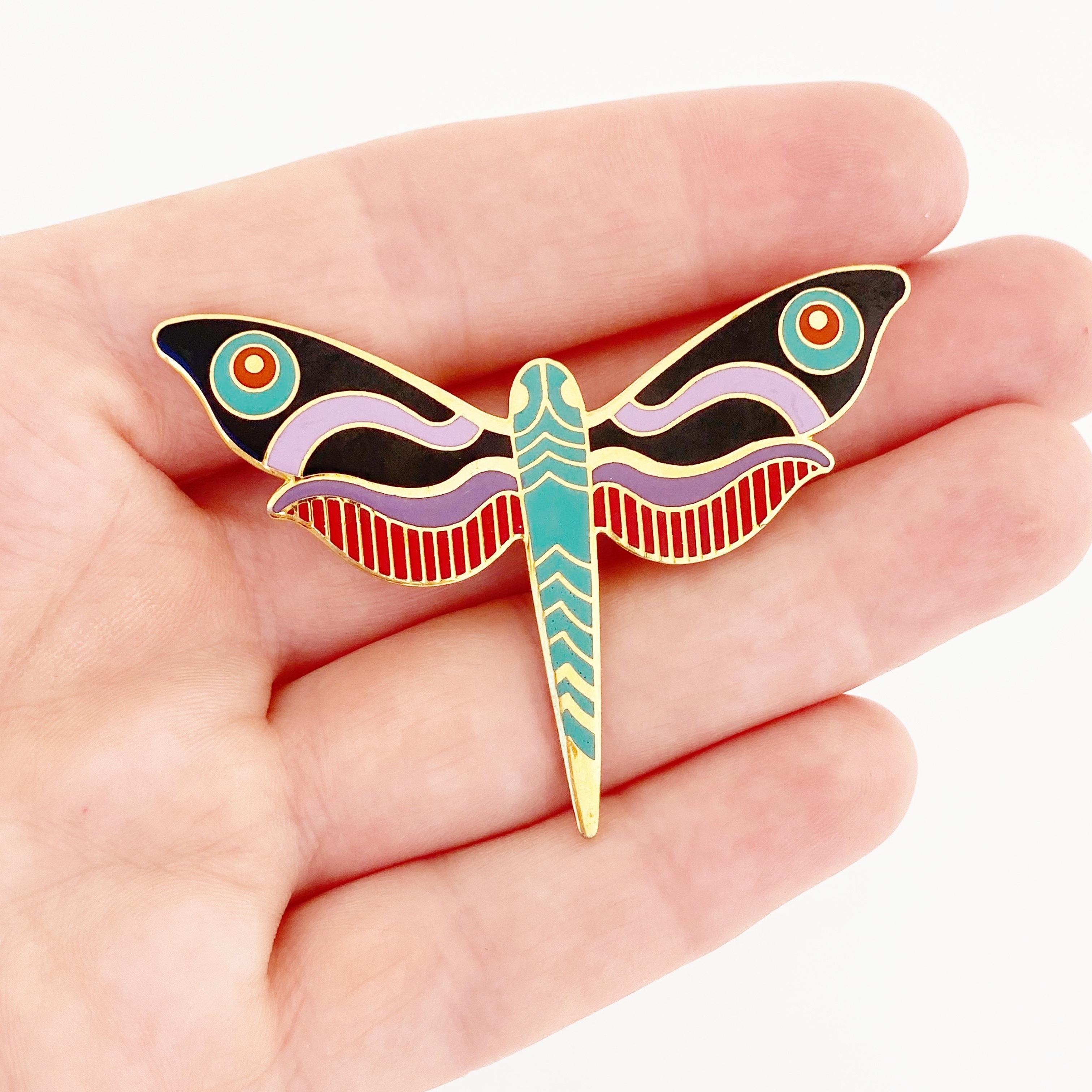 Modernist Enameled Dragonfly Brooch By Laurel Burch, 1980s In Good Condition In McKinney, TX