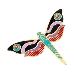 Vintage Modernist Enameled Dragonfly Brooch By Laurel Burch, 1980s