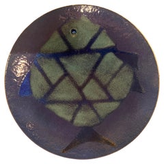 Modernist Enameled On Copper Bowl Plate Mid Century Fish Design