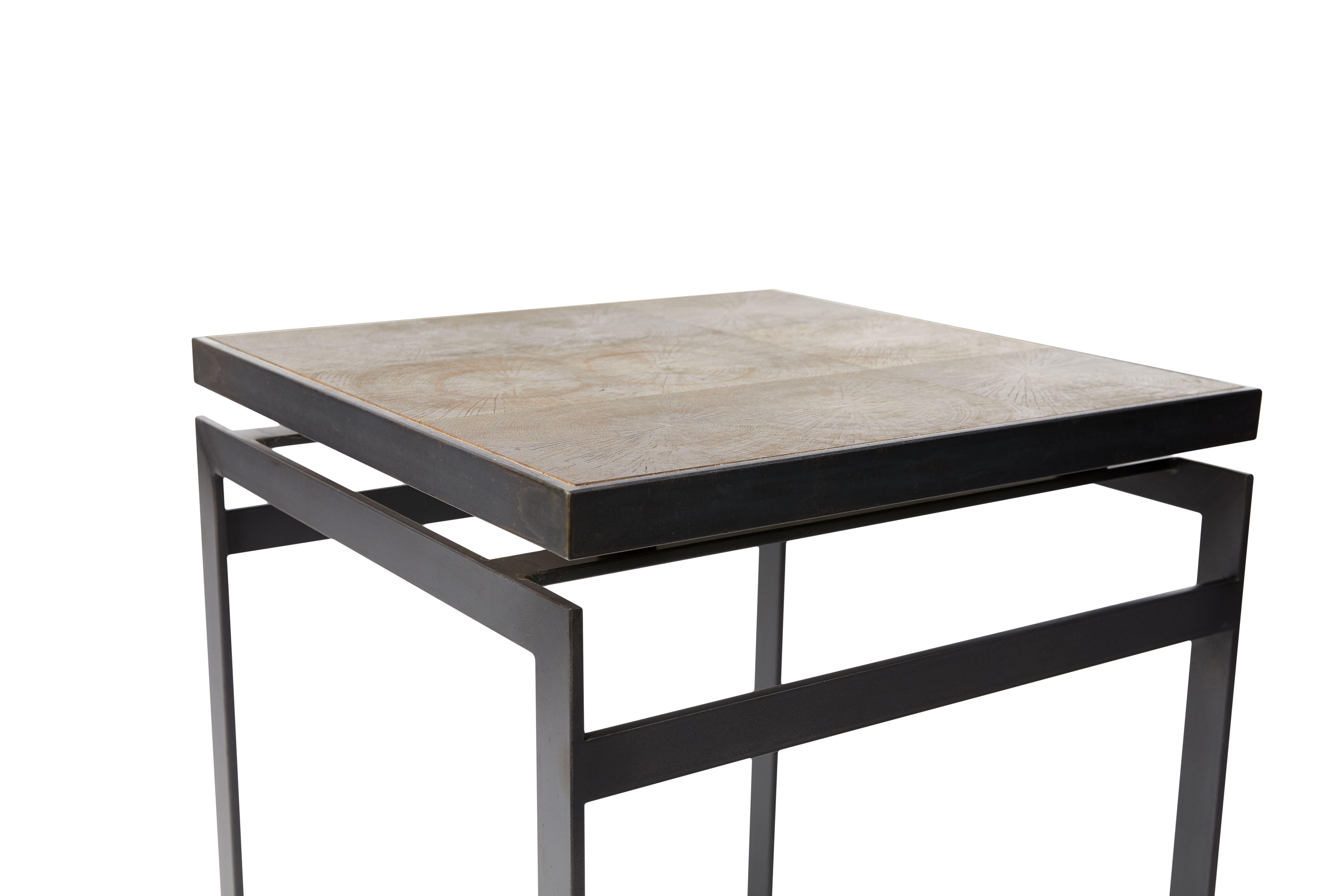 North American Steel Frame Oak Top Modernist End Table For Sale