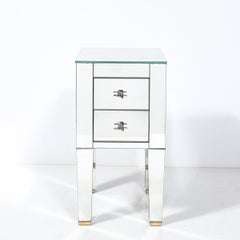 Modernist End Table/Nightstand in Antique Mirror w/ Sculptural Hand Pulls