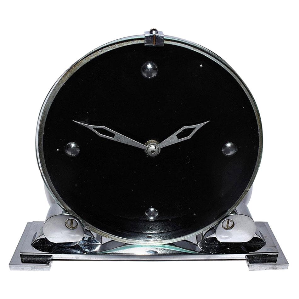 Modernist English Art Deco Chrome Clock