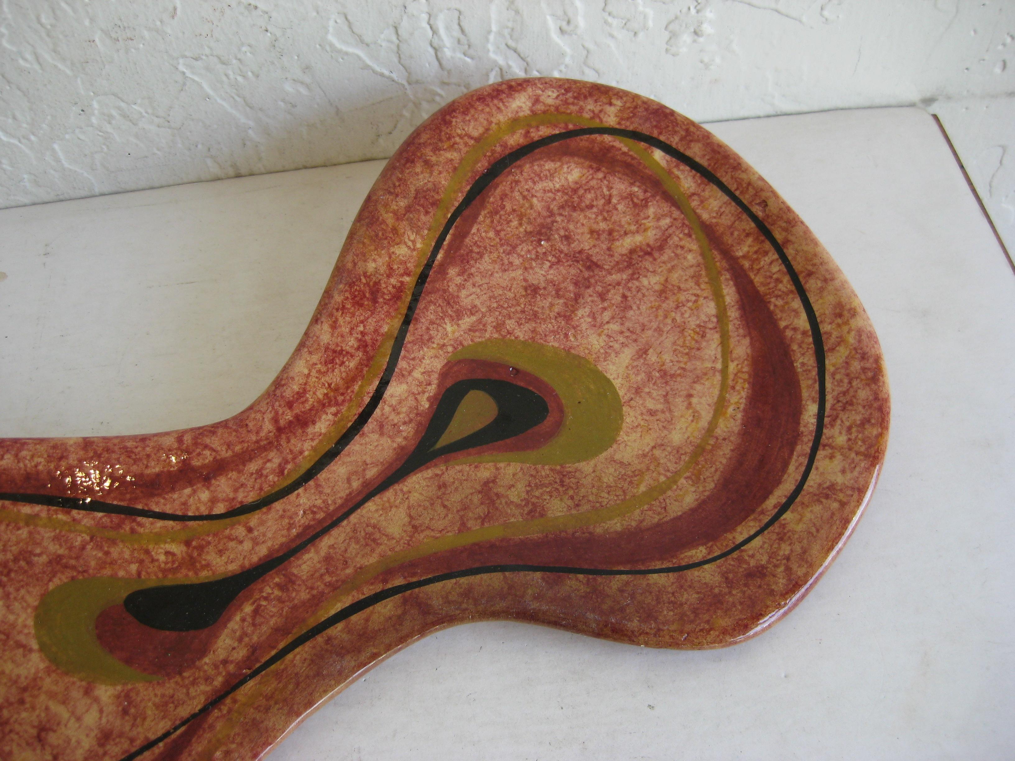 20th Century Modernist Erwin Kalla Studio Pottery Ceramics Amoeba Abstract Large Bowl Dish For Sale