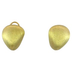 Estate Chunky Designer Earrings by MAZ 18K Yellow Gold Matte Finish Clip on Back