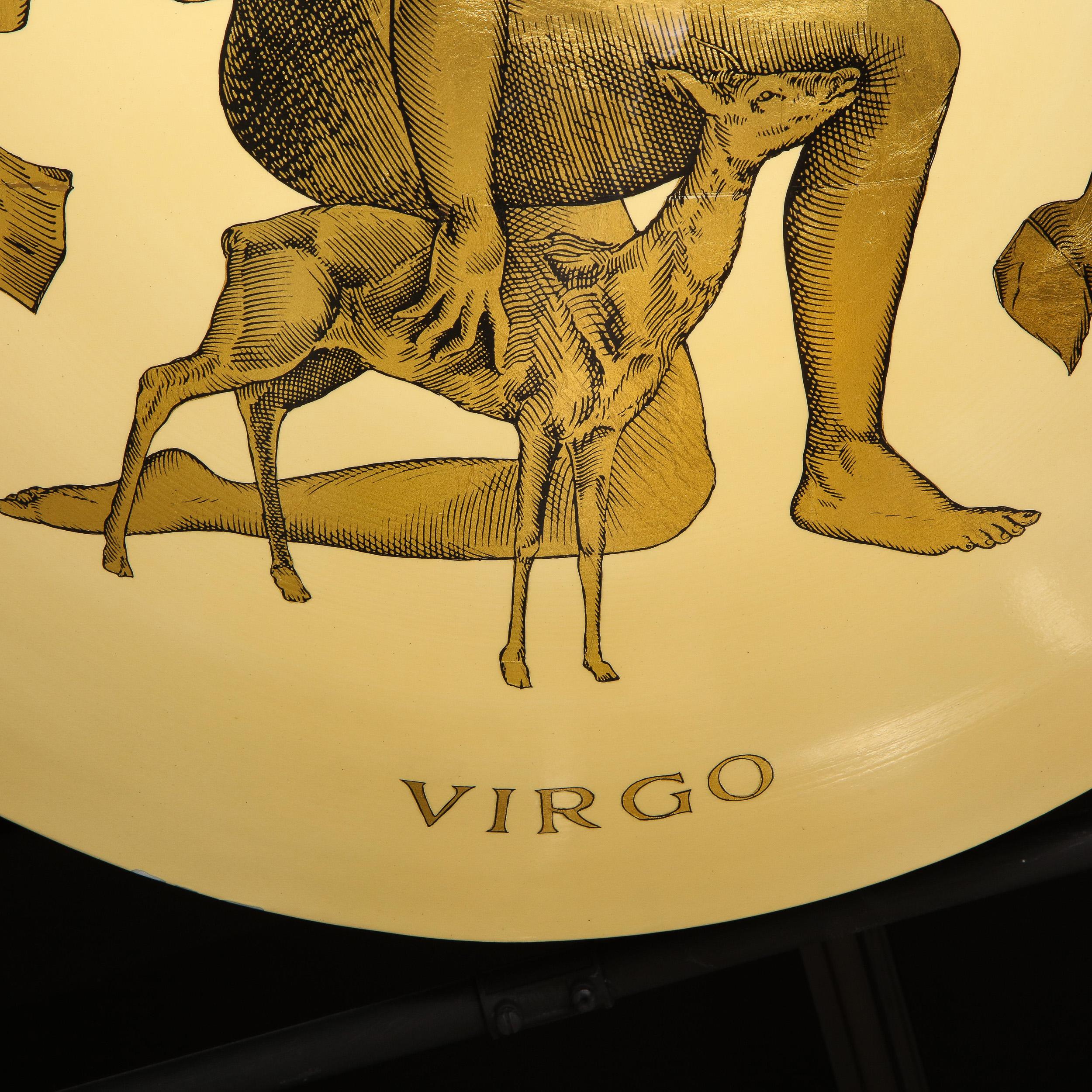 Italian Modernist Etched and Gilded Virgo Flush Mount by Piero Fornasetti
