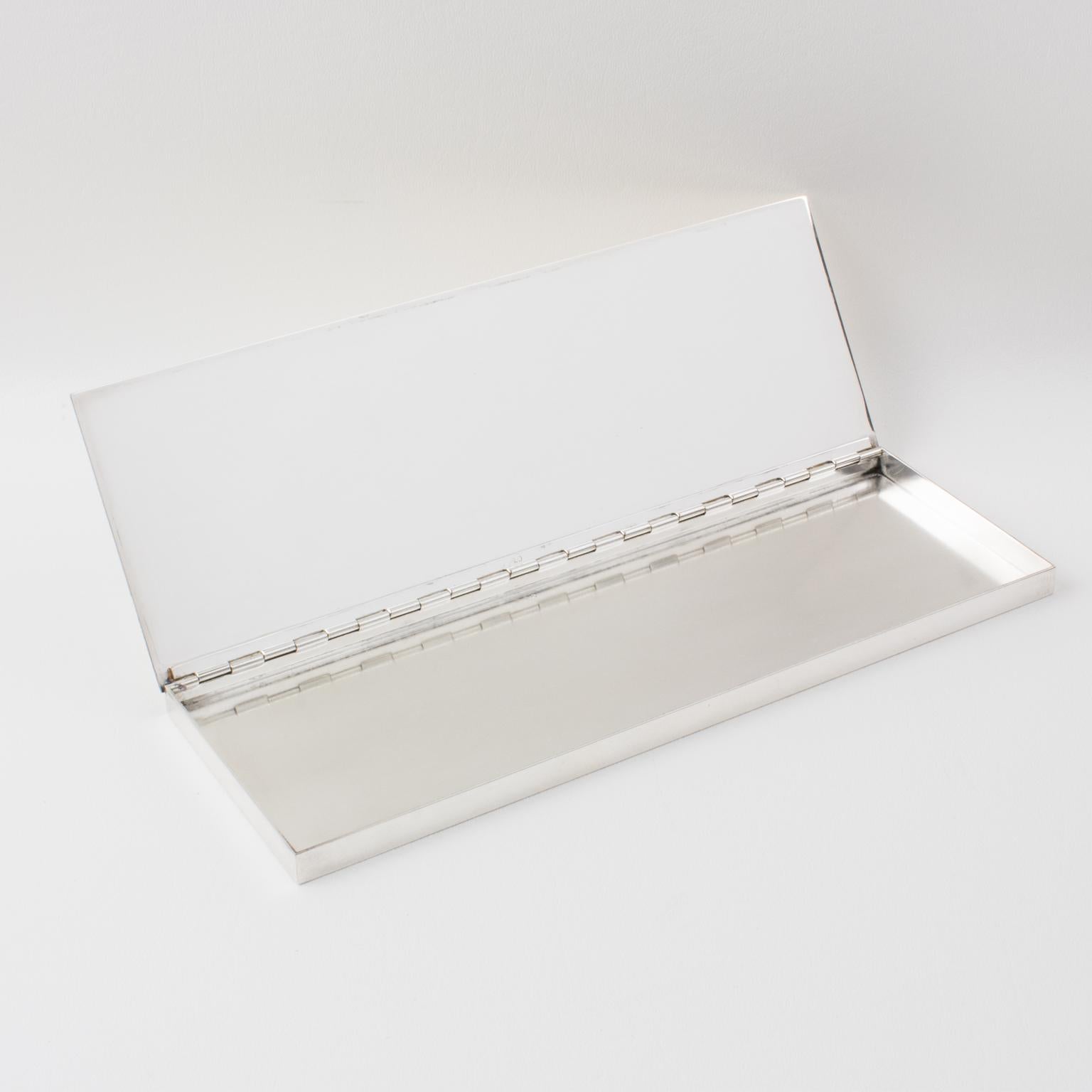 French Modernist Extra Long and Flat Silver Plate Box, 1960s For Sale