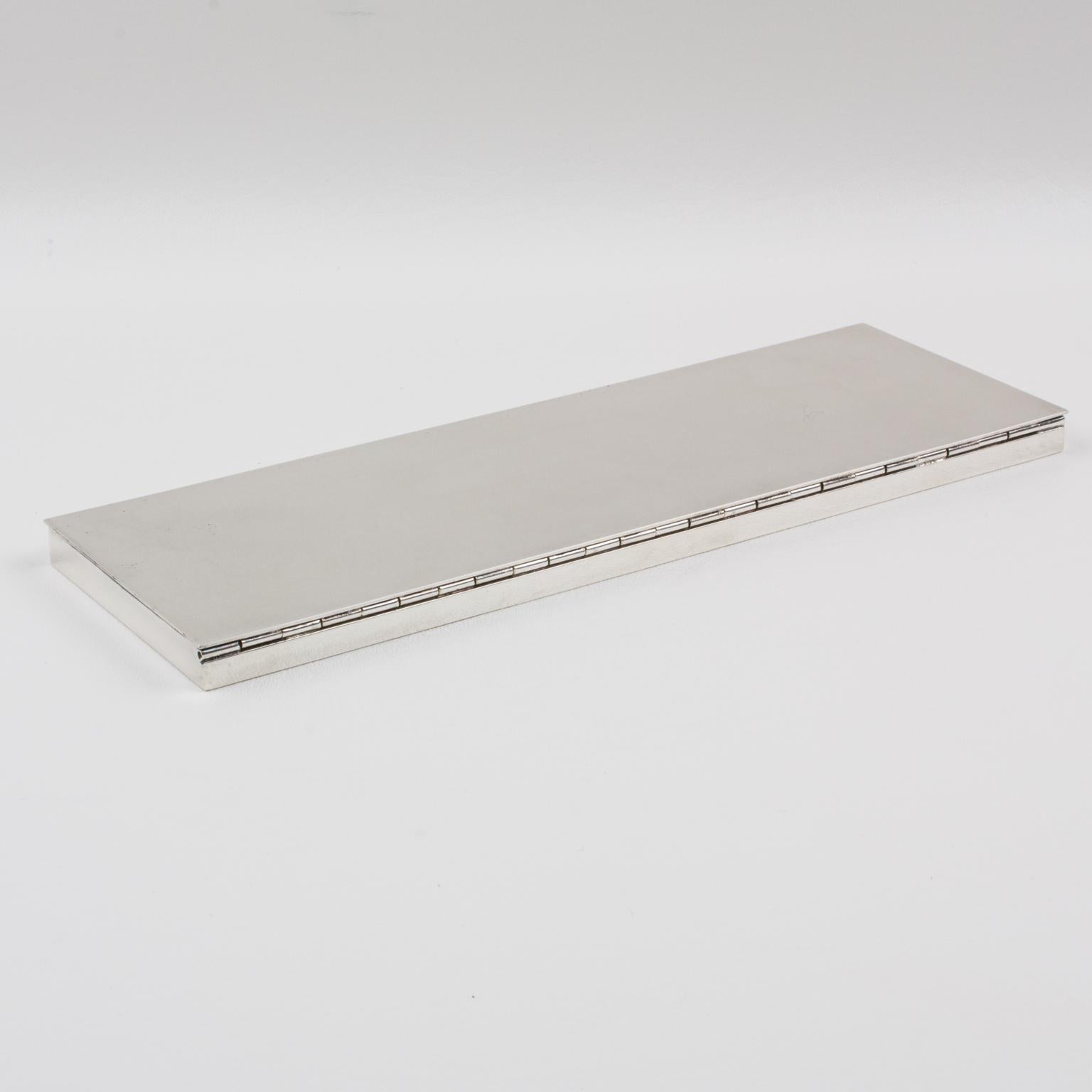 Milieu du XXe siècle Boîte moderniste extra longue et plate en métal argenté, années 1960 en vente