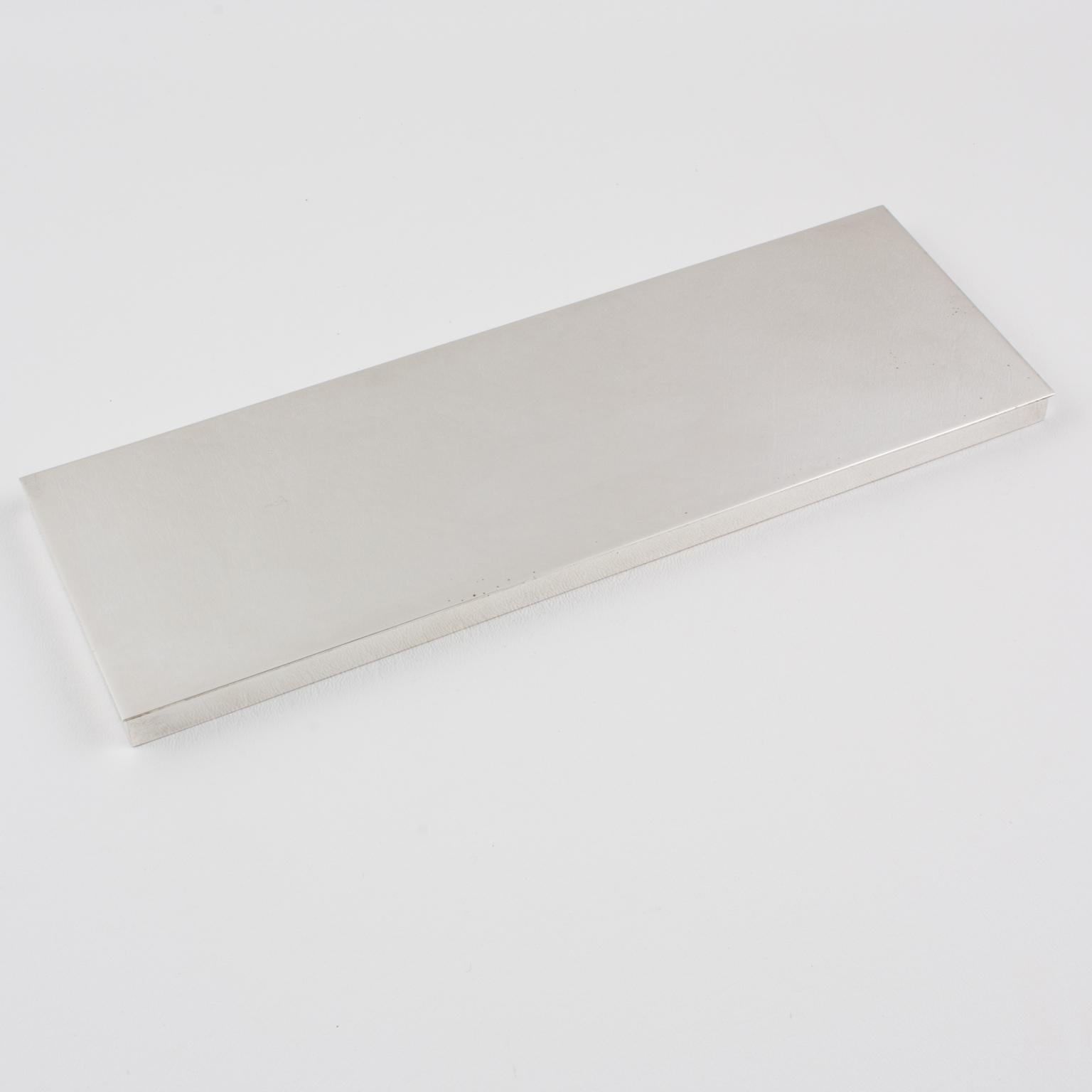 Metal Modernist Extra Long and Flat Silver Plate Box, 1960s For Sale