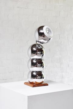 Modernist 'eyeball' Chrome Lamp With Wooden Base, France 1960's