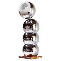 Retro Modernist 'eyeball' Chrome Lamp With Wooden Base, France 1960's