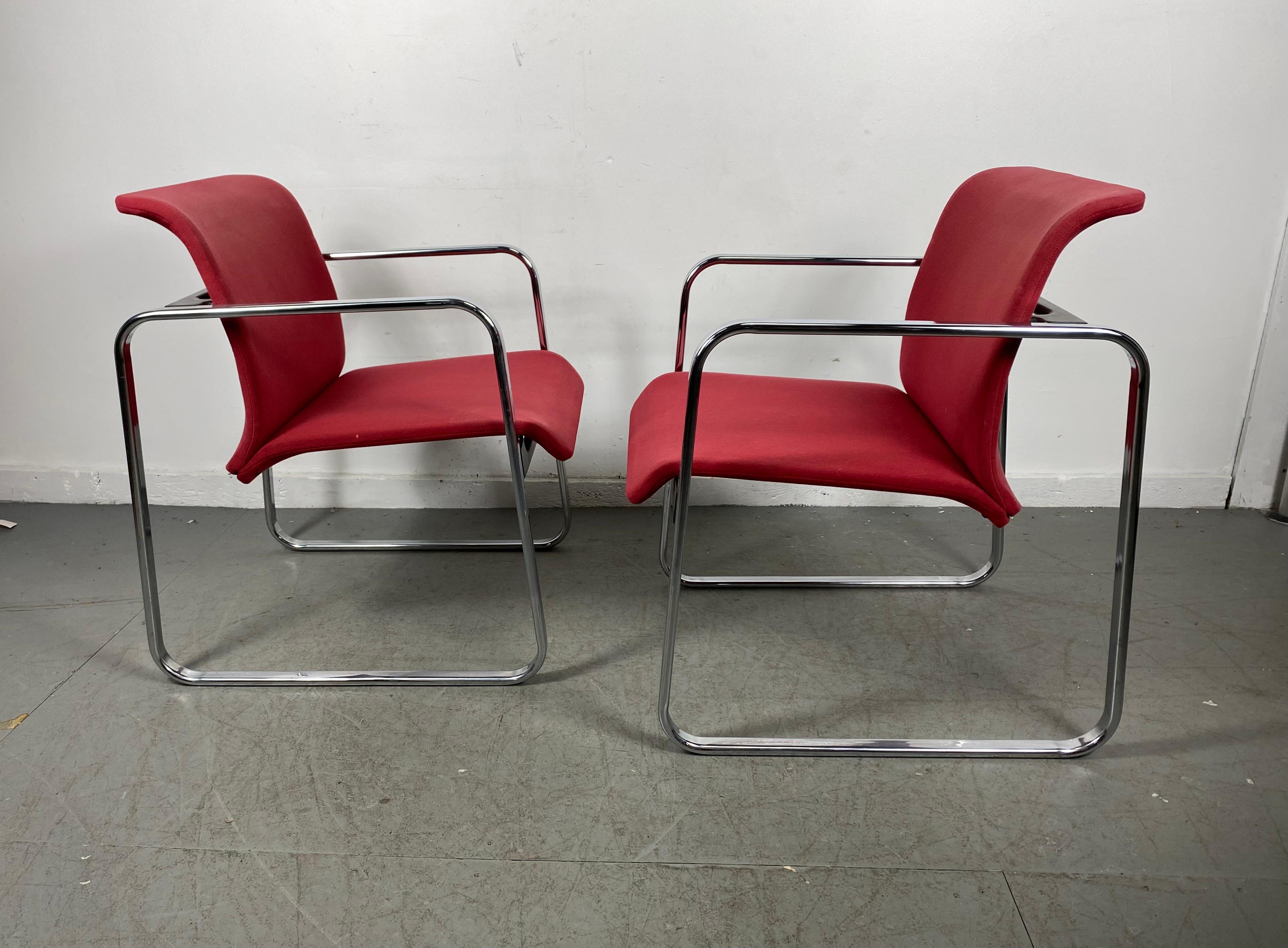 Modernist Fabric & Chrome Tubular Chairs by Peter Protzman for Herman Miller For Sale 2