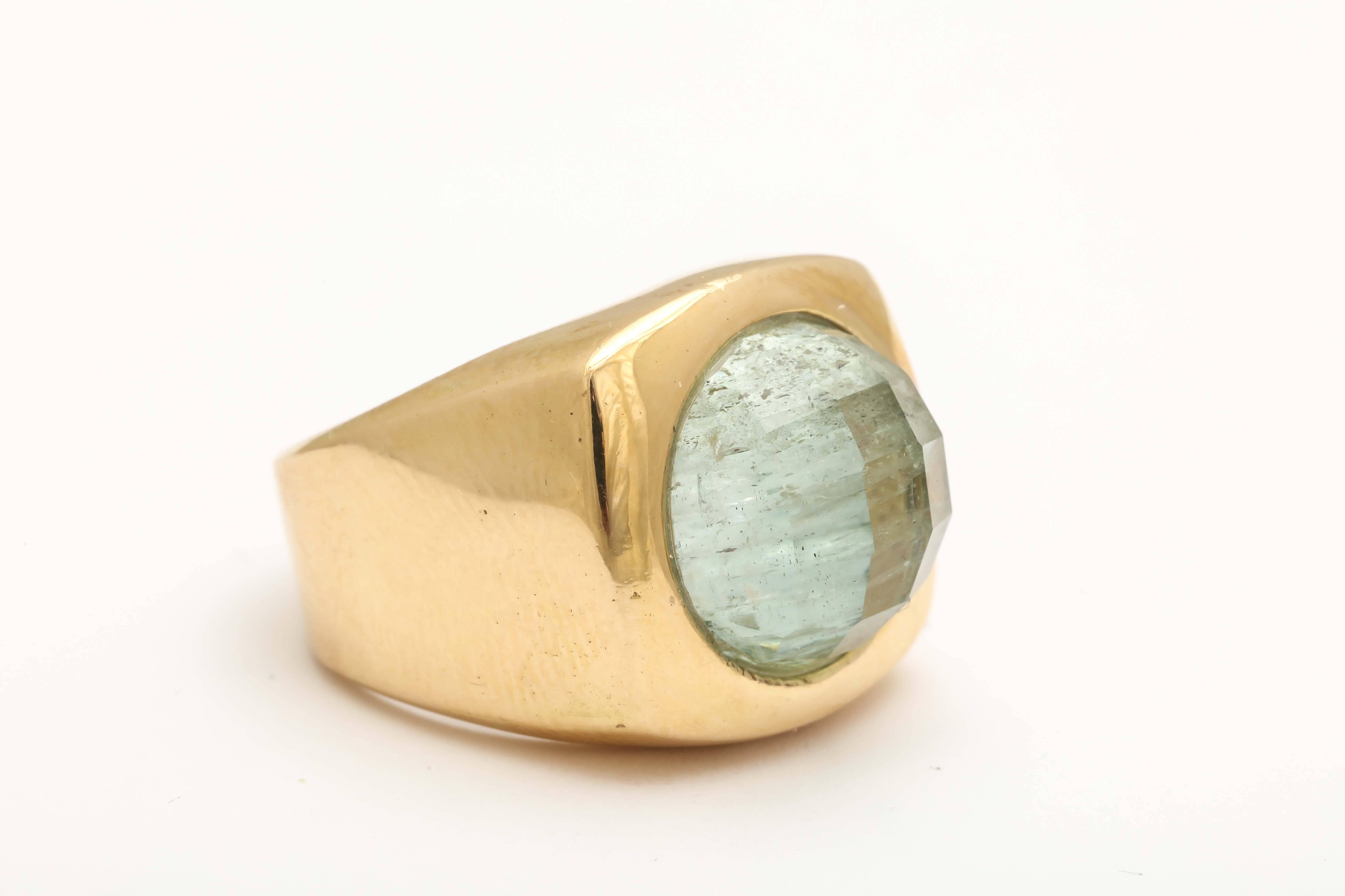 American Modernist Faceted Aqua and Gold Ring For Sale