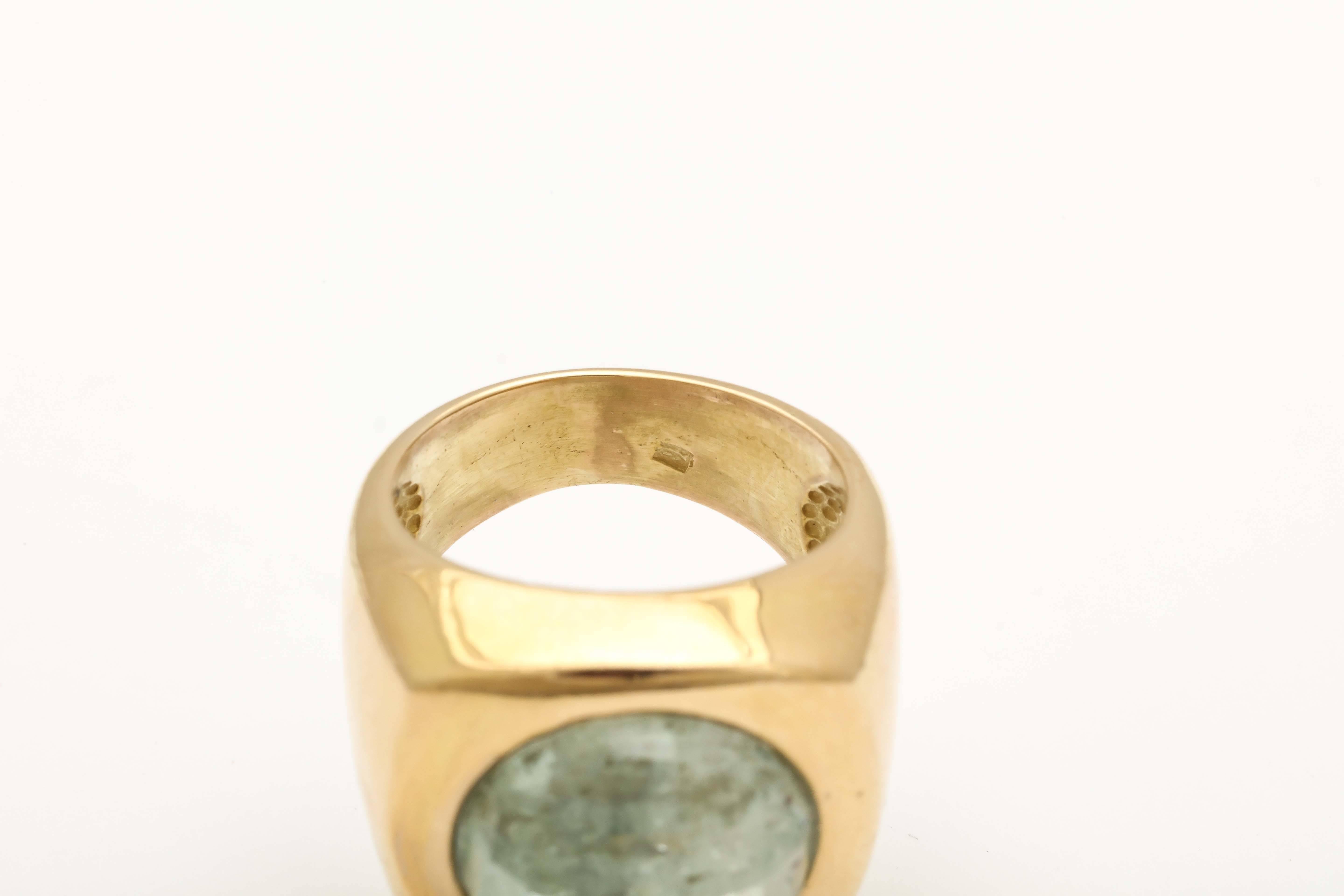 Modernist Faceted Aqua and Gold Ring For Sale 1