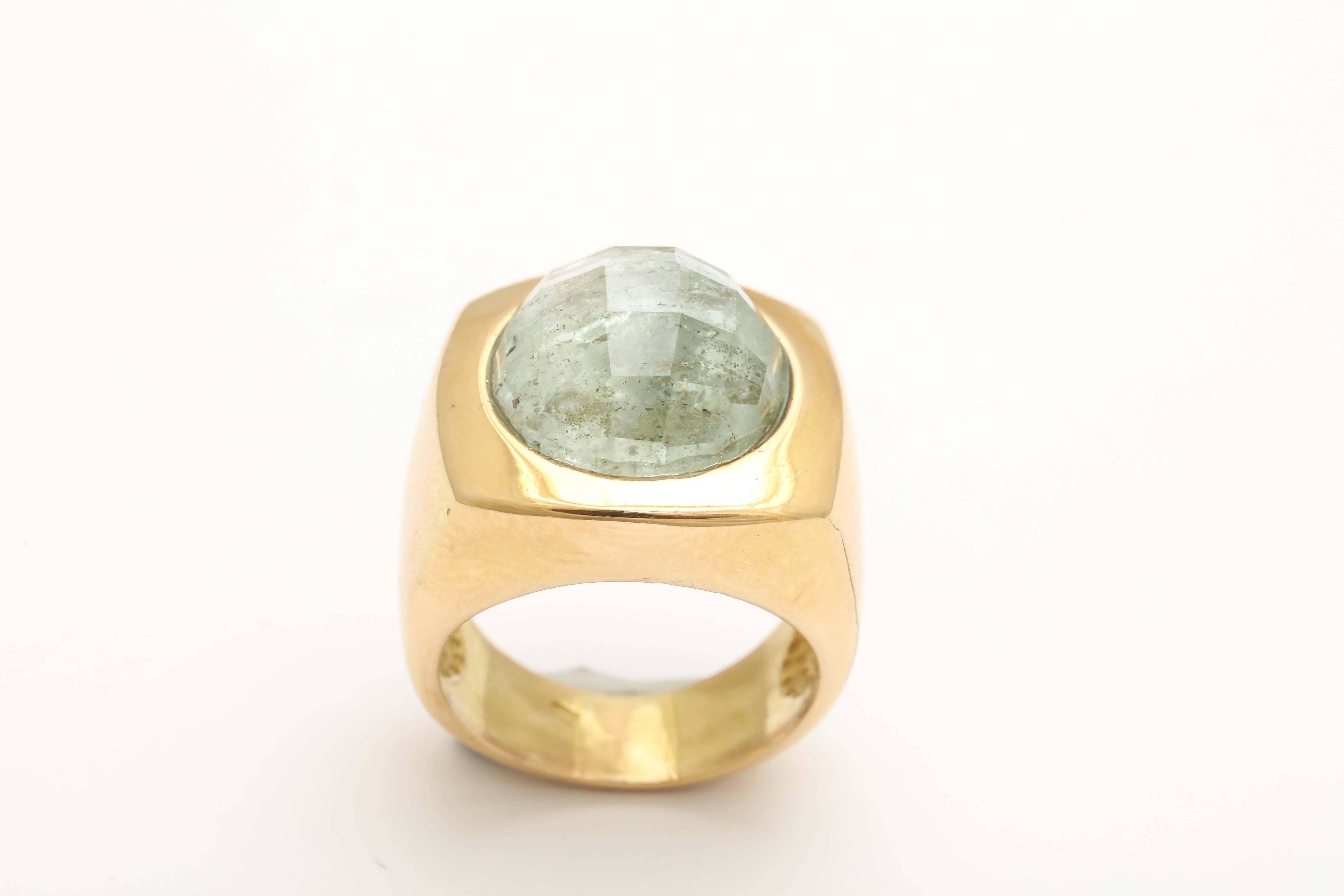 Modernist Faceted Aqua and Gold Ring For Sale 2