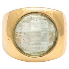 Modernist Faceted Aqua and Gold Ring