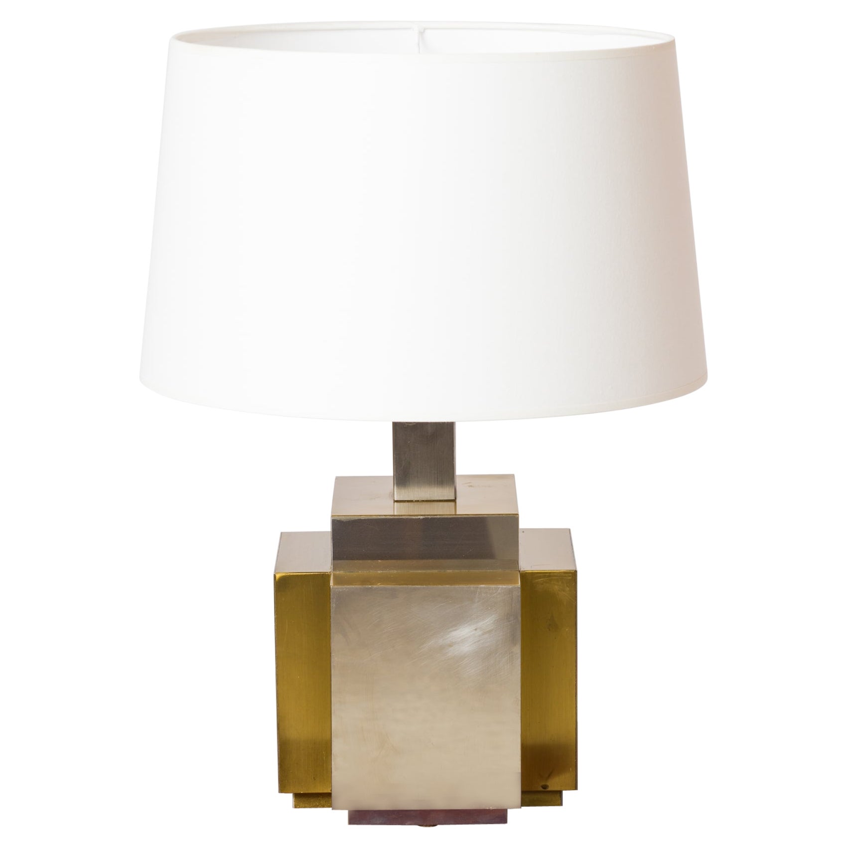 Modernist Faceted Brass & Steel Table Lamp att. Romeo Rega - Italy 1970's