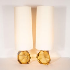 Modernist Faceted Handblown Murano Topaz Glass Table Lamps