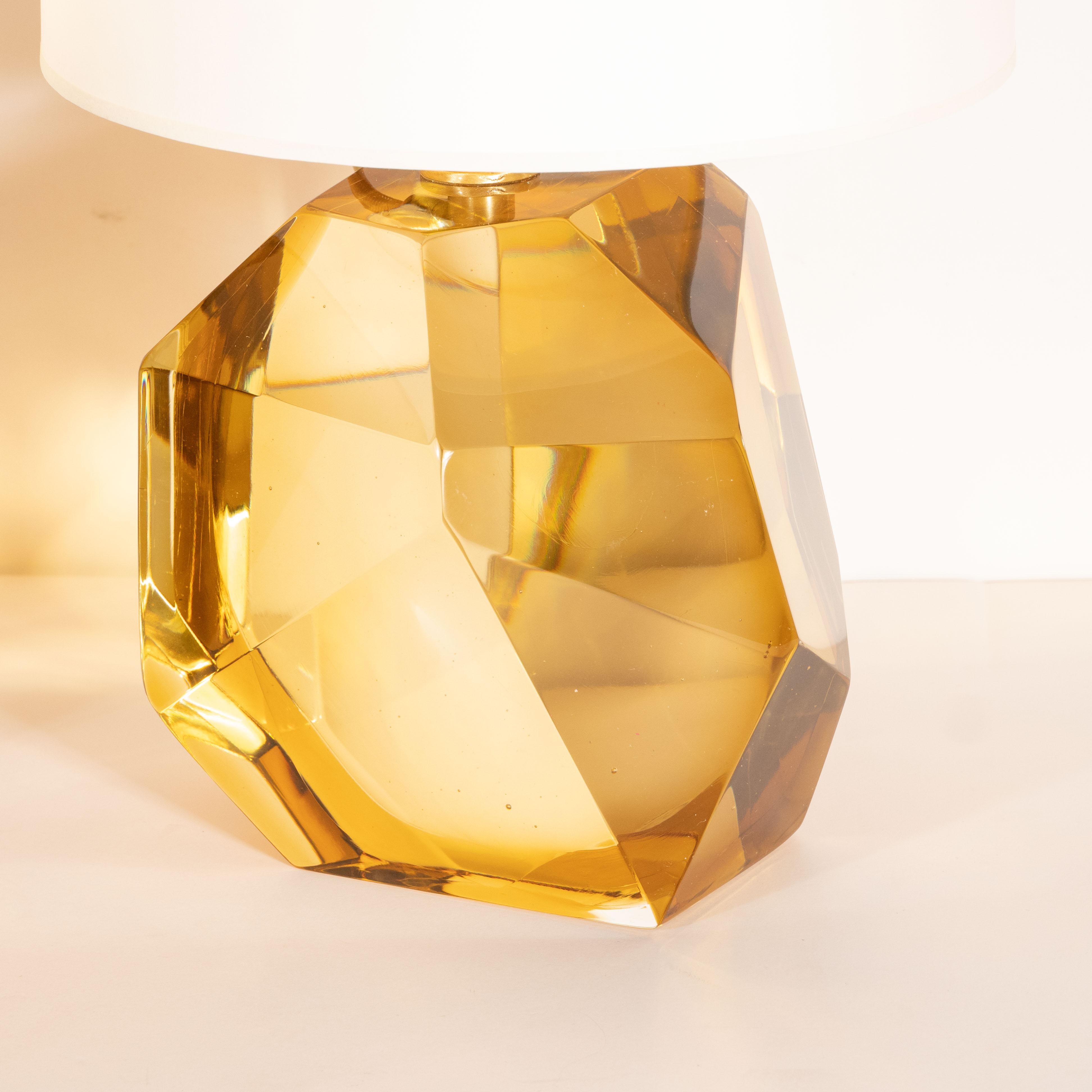 Italian Modernist Faceted Handblown Murano Topaz Glass Table Lamps