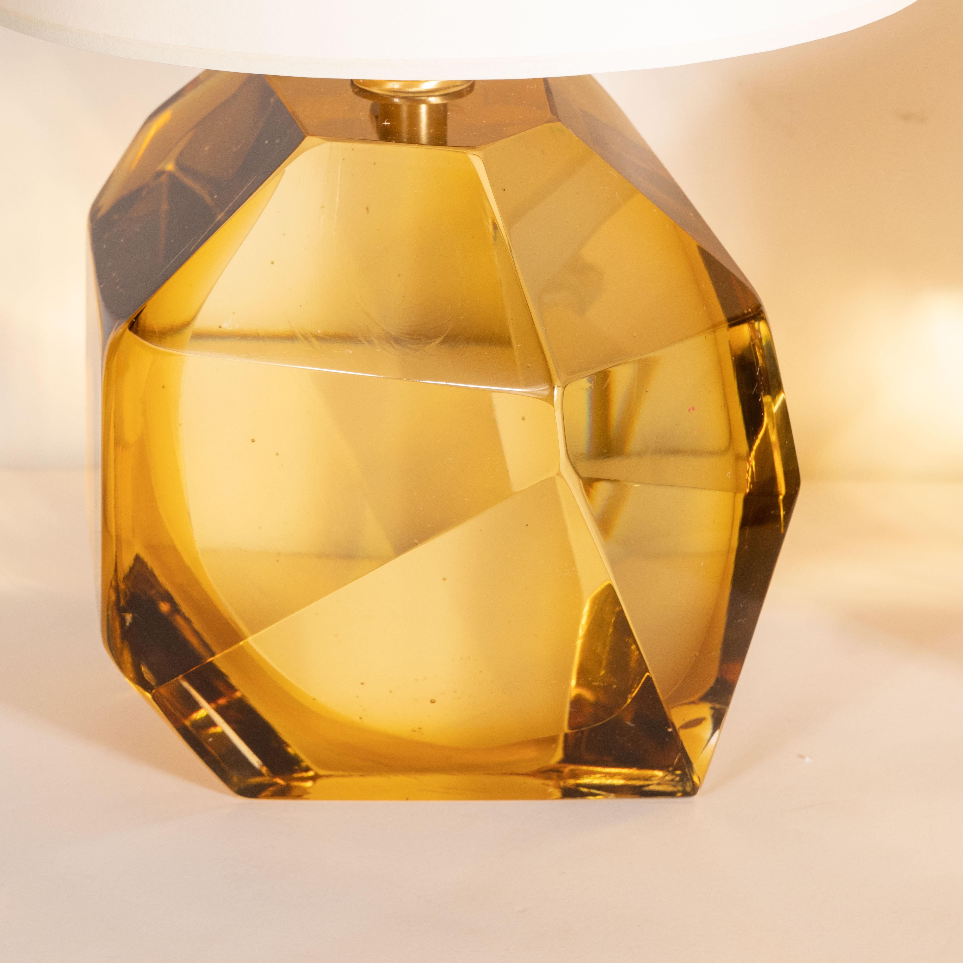 Italian Modernist Faceted Handblown Murano Topaz Glass Table Lamps For Sale