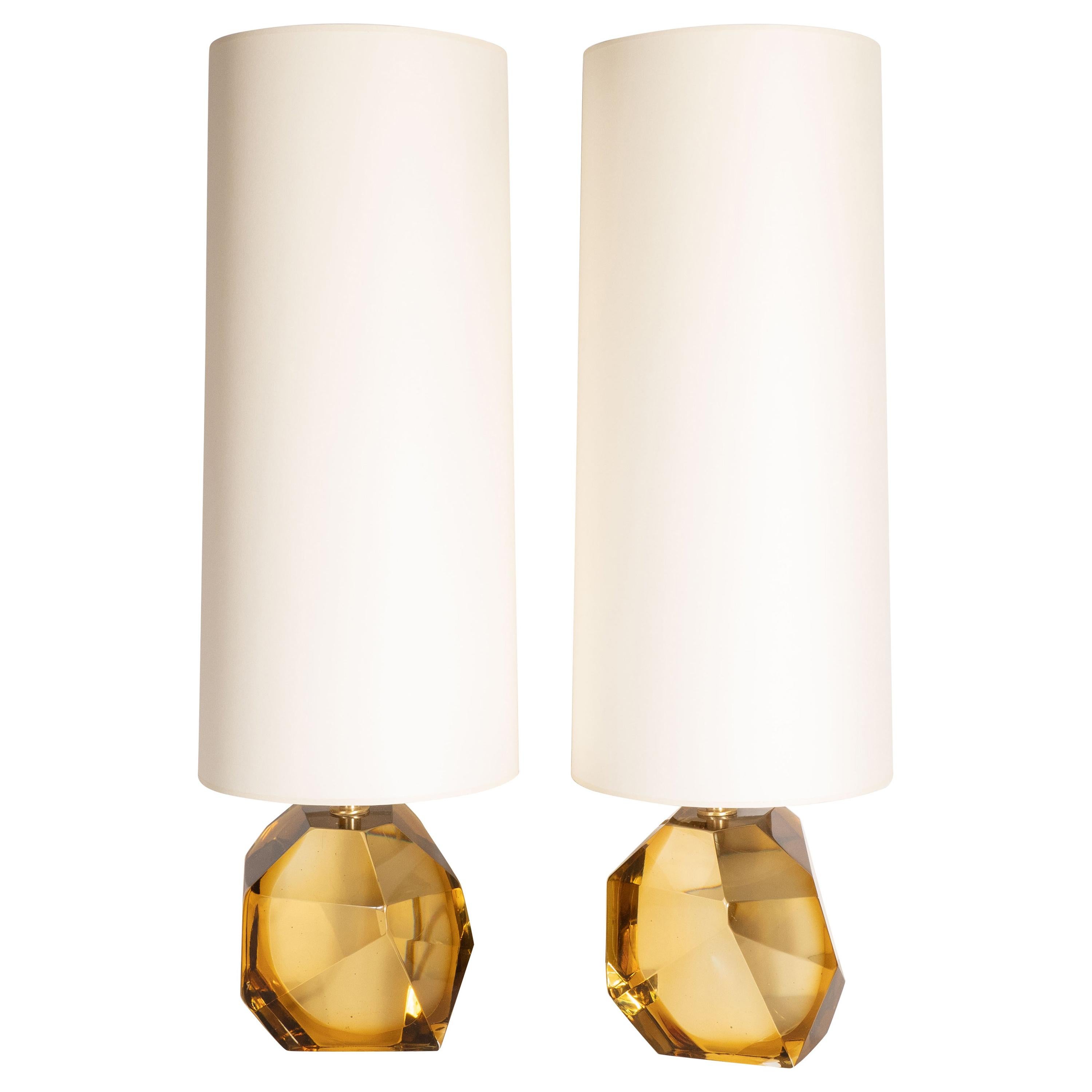 Modernist Faceted Handblown Murano Topaz Glass Table Lamps For Sale