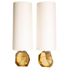 Modernist Faceted Handblown Murano Topaz Glass Table Lamps