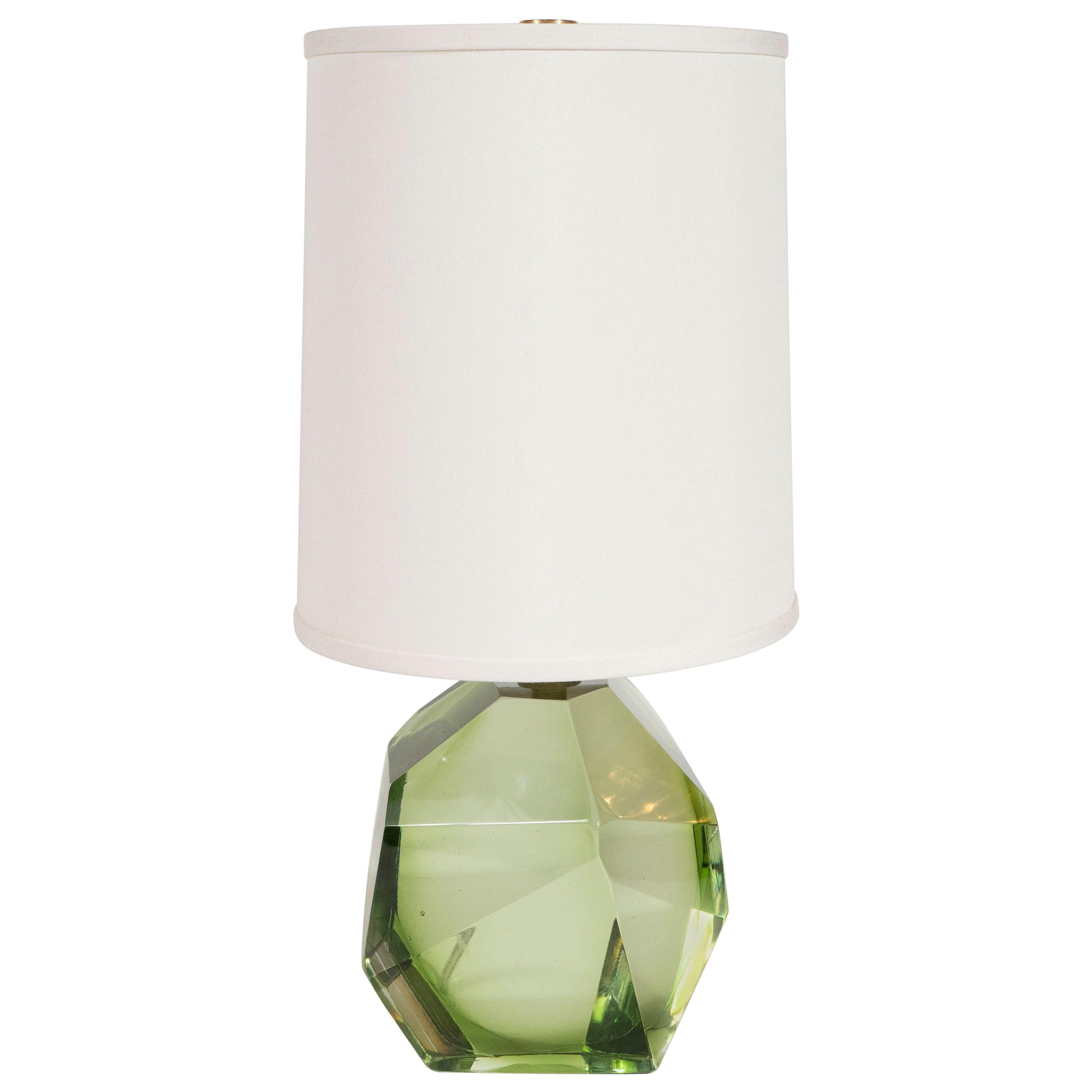 Modernist Faceted Lamp in Emerald Hand Blown Murano Glass with Brass Fittings For Sale