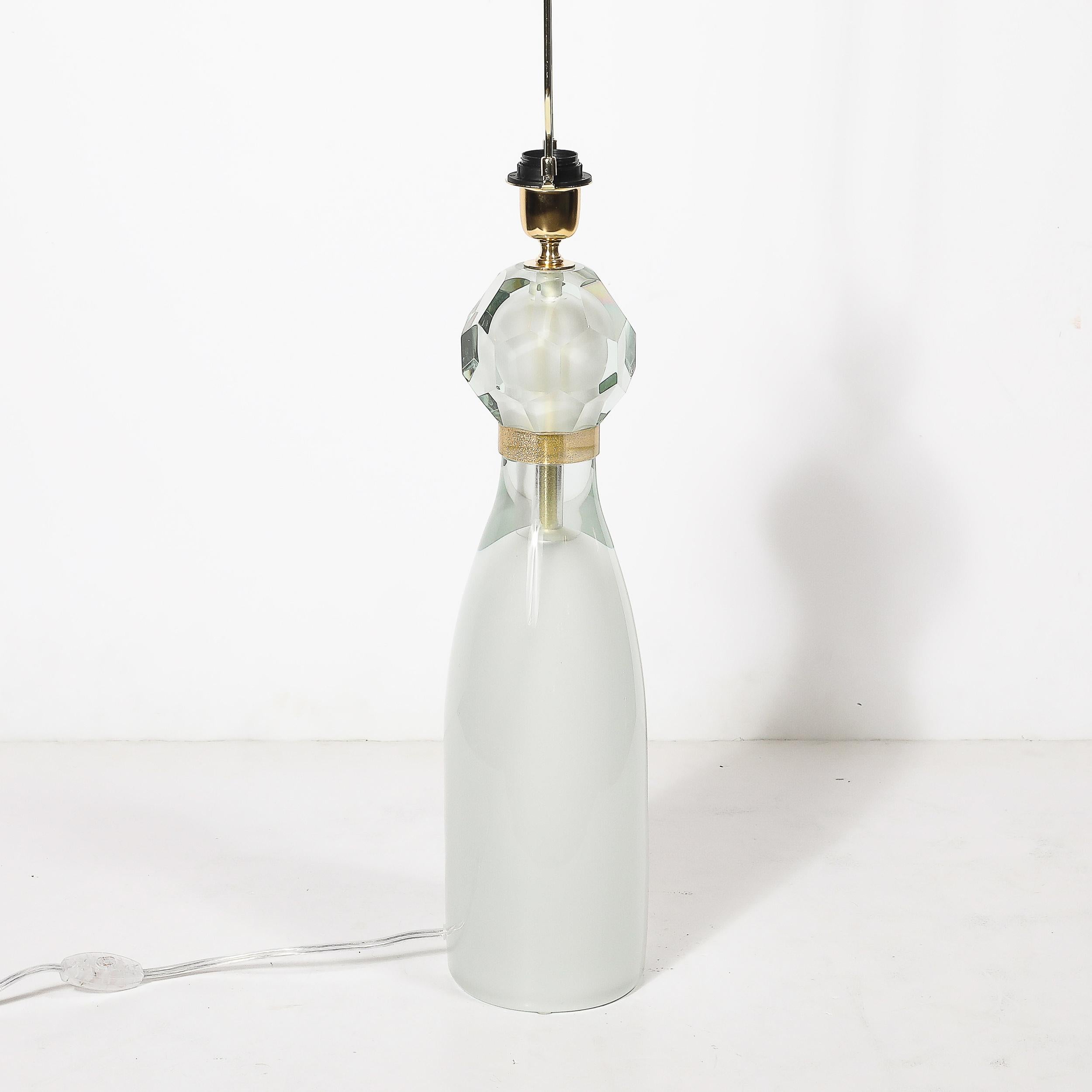 Modernist Facettiert Nebel Grau & 24k Gold Murano Glas Sanduhr Form Tischlampen im Angebot 5