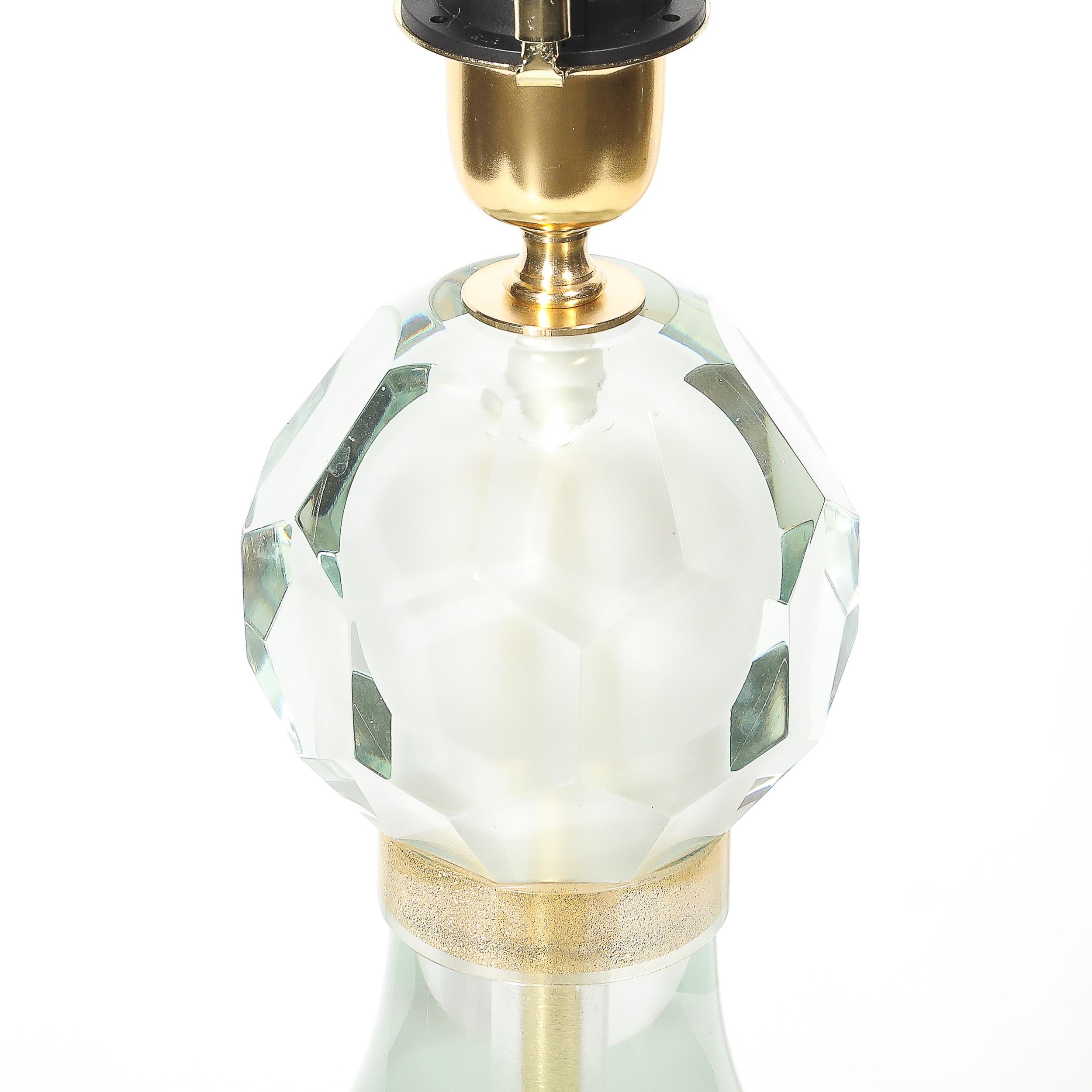 Modernist Facettiert Nebel Grau & 24k Gold Murano Glas Sanduhr Form Tischlampen im Angebot 6
