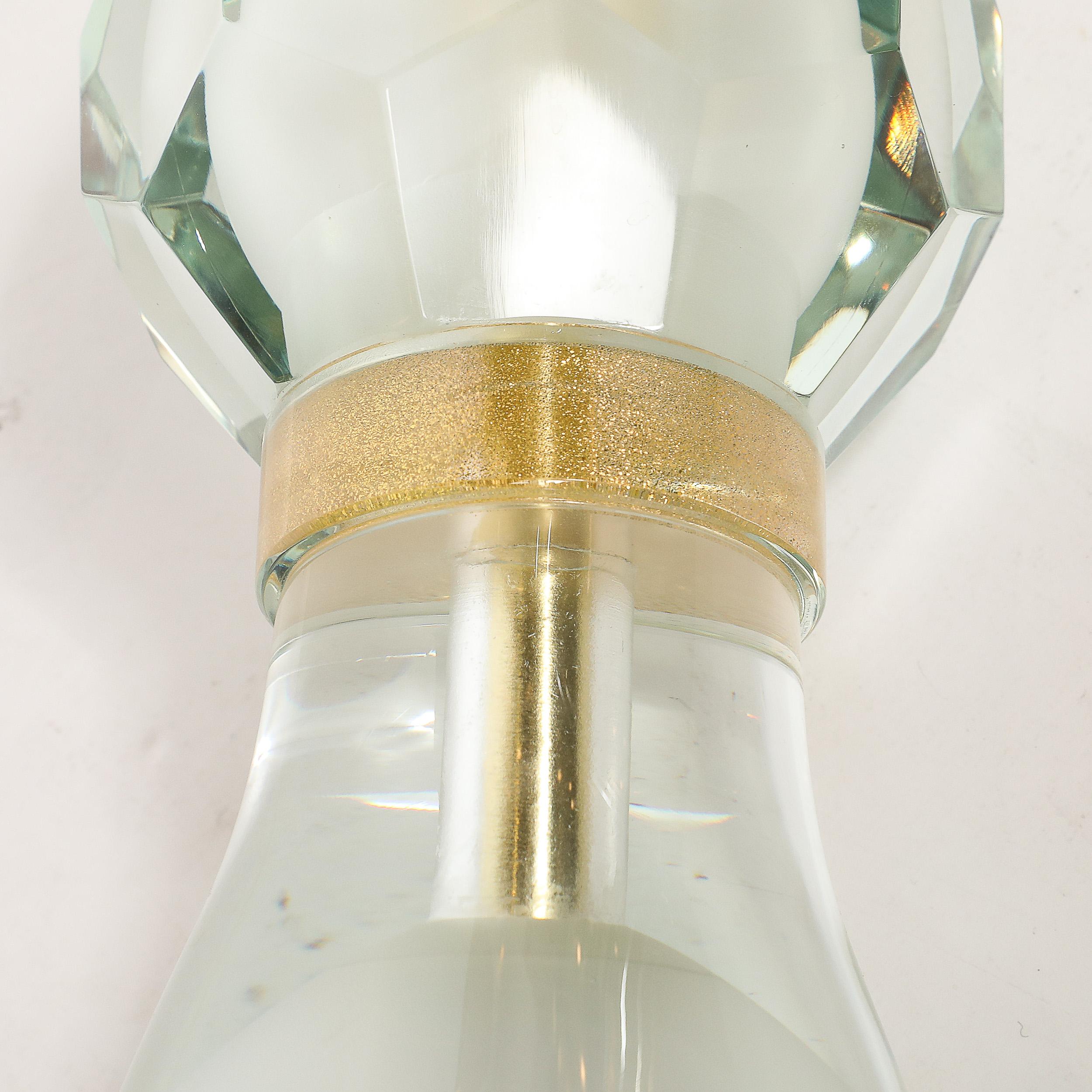 Modernist Facettiert Nebel Grau & 24k Gold Murano Glas Sanduhr Form Tischlampen im Angebot 7