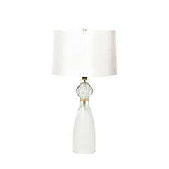 Modernist Faceted Mist Gray & 24k Gold Murano Glass Hourglass Form Table Lamps