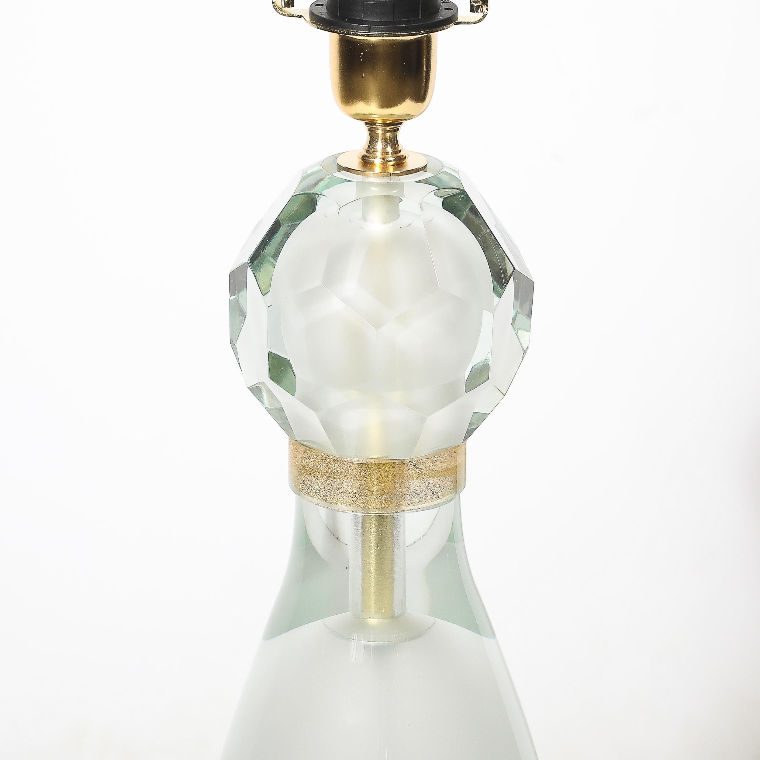 Modernist Facettiert Nebel Grau & 24k Gold Murano Glas Sanduhr Form Tischlampen (21. Jahrhundert und zeitgenössisch) im Angebot