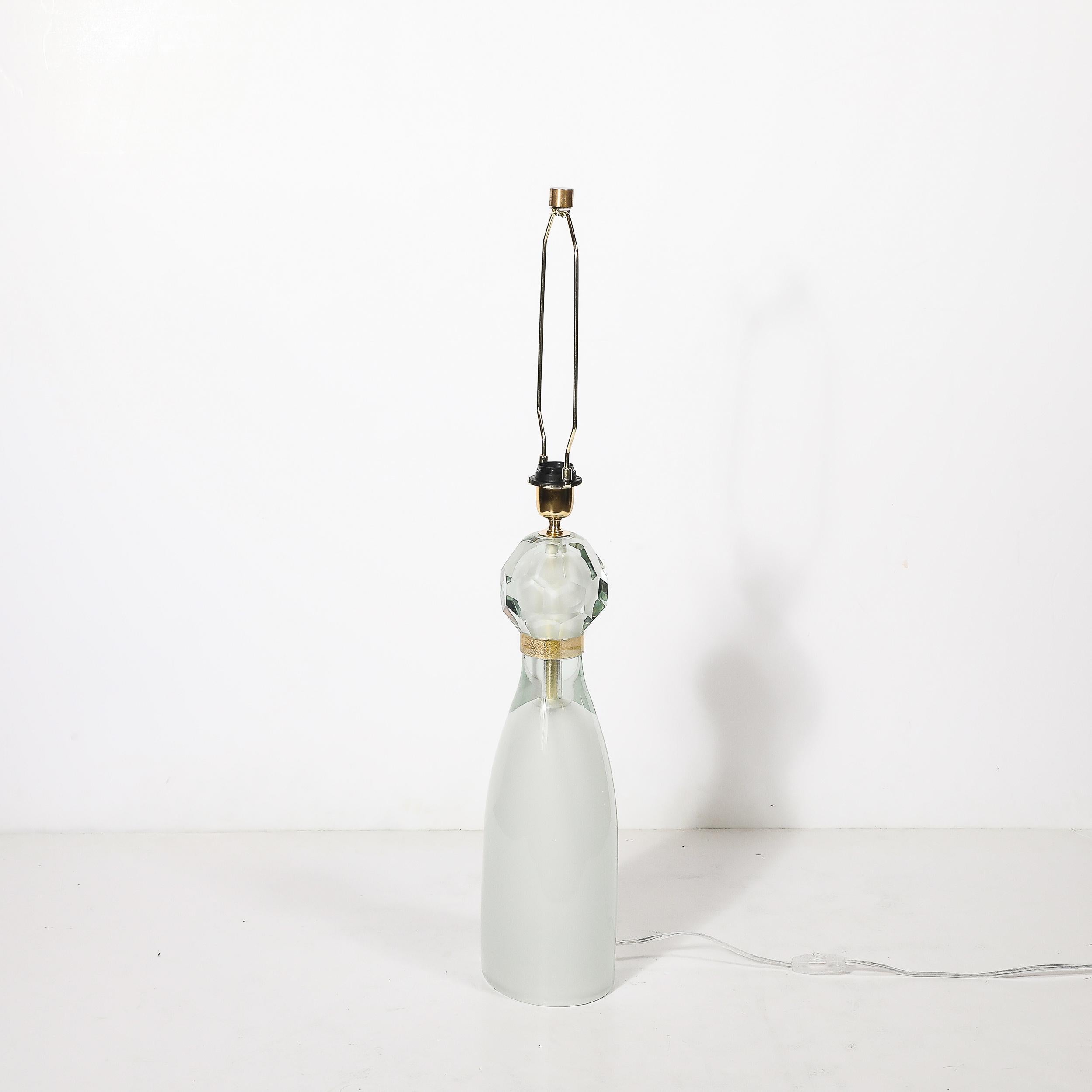 Modernist Facettiert Nebel Grau & 24k Gold Murano Glas Sanduhr Form Tischlampen im Angebot 1