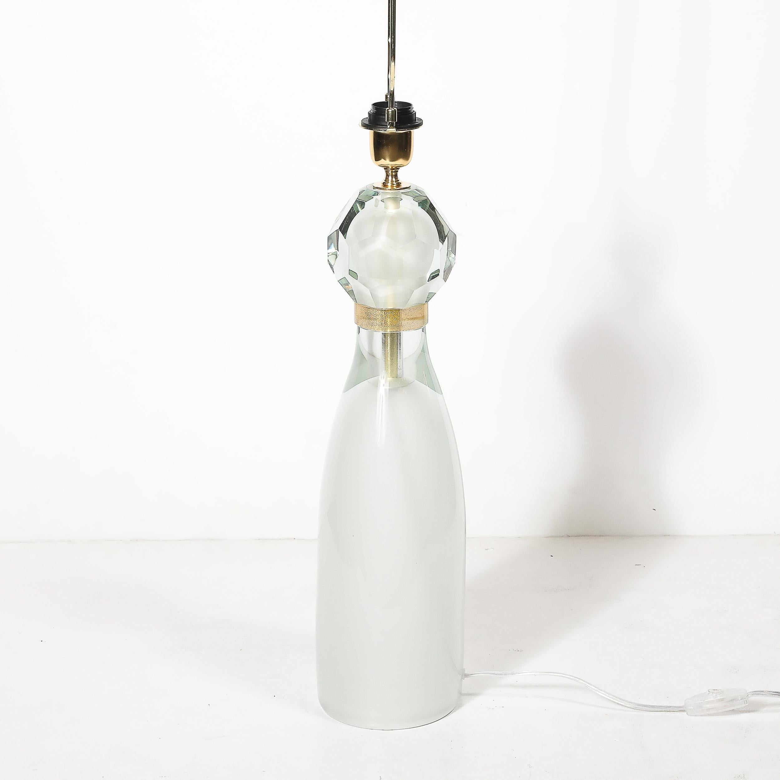 Modernist Facettiert Nebel Grau & 24k Gold Murano Glas Sanduhr Form Tischlampen im Angebot 2