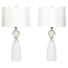 Modernist Facettiert Nebel Grau & 24k Gold Murano Glas Sanduhr Form Tischlampen
