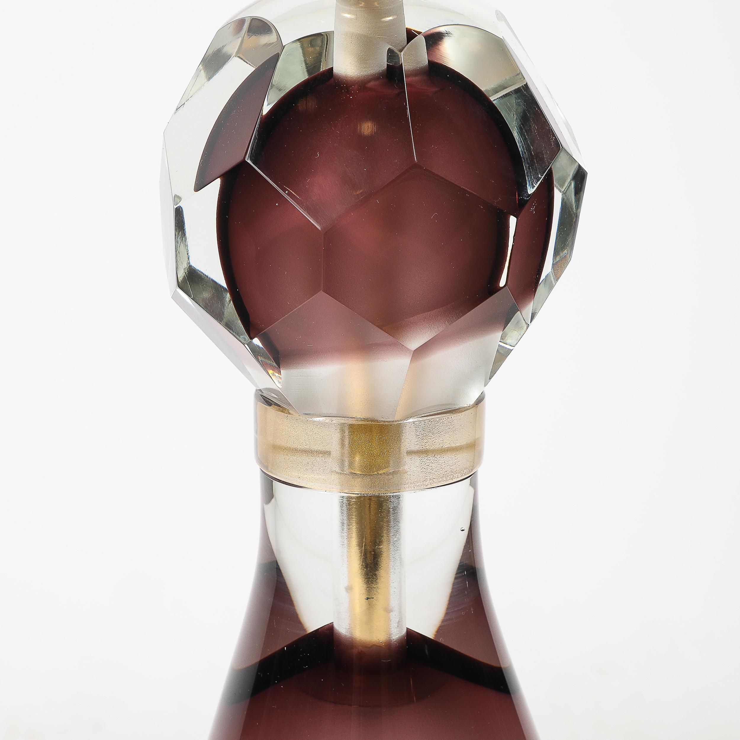Modernist Facettiert Geräuchert Amethyst Murano Glas Sanduhr Form Tischlampen im Angebot 3