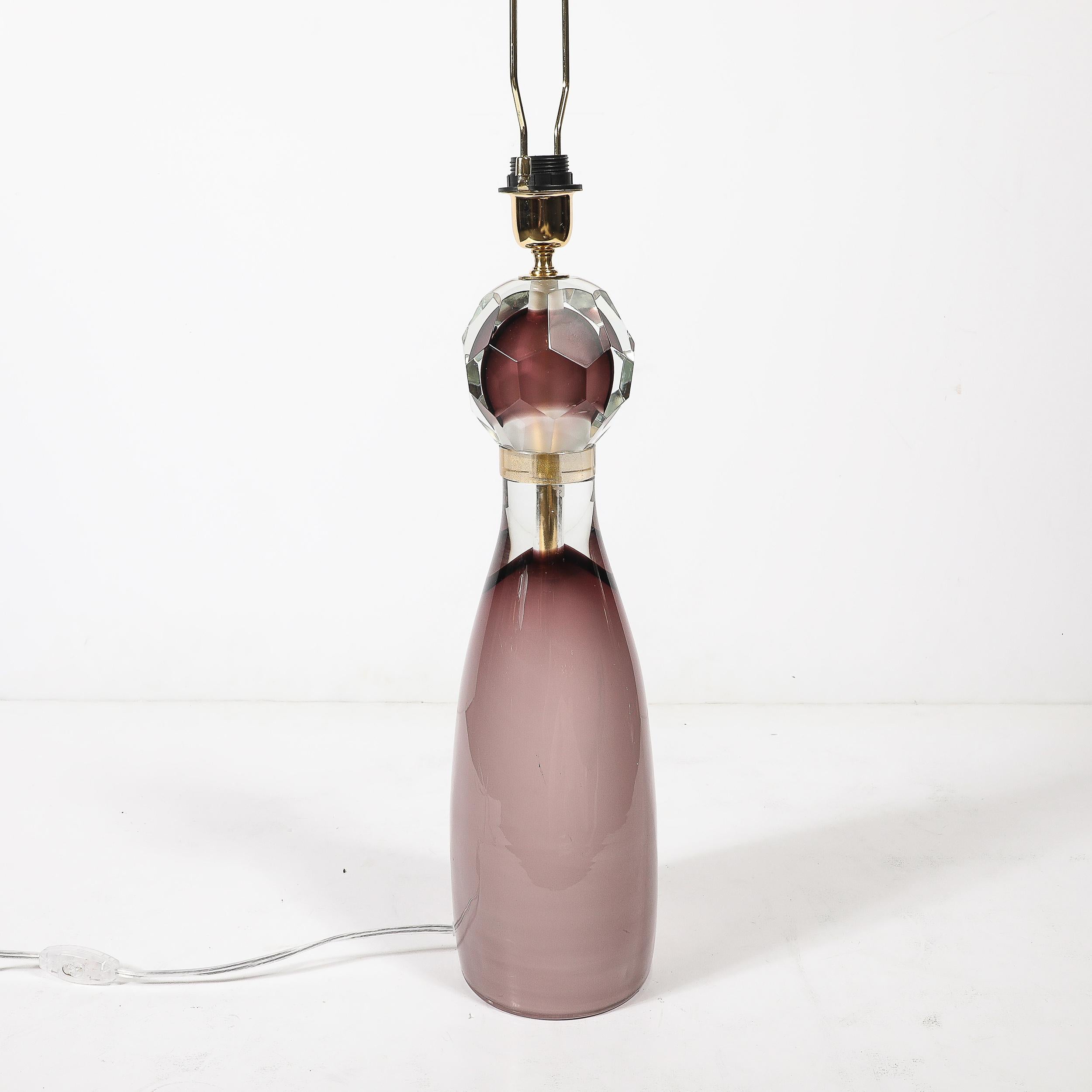 Modernist Facettiert Geräuchert Amethyst Murano Glas Sanduhr Form Tischlampen im Angebot 4