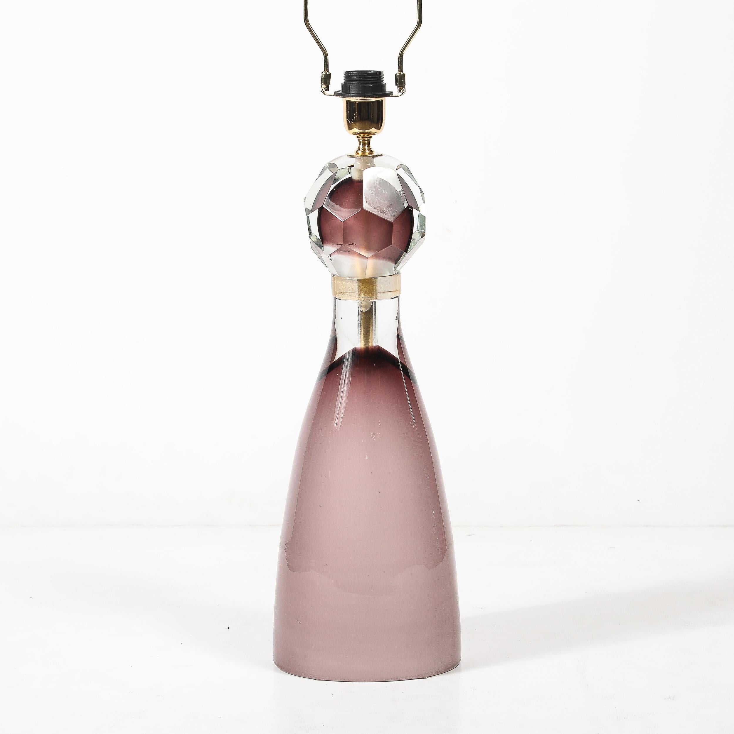 Modernist Facettiert Geräuchert Amethyst Murano Glas Sanduhr Form Tischlampen im Angebot 5