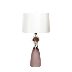 Modernist Faceted Smoked Amethyst Murano Glass Hourglass Form Table Lamps