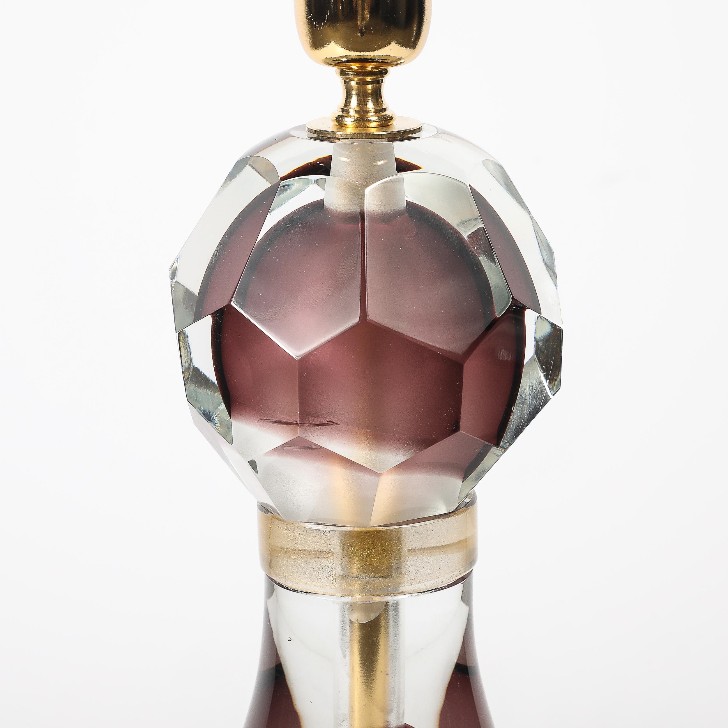 Modernist Facettiert Geräuchert Amethyst Murano Glas Sanduhr Form Tischlampen im Zustand „Hervorragend“ im Angebot in New York, NY