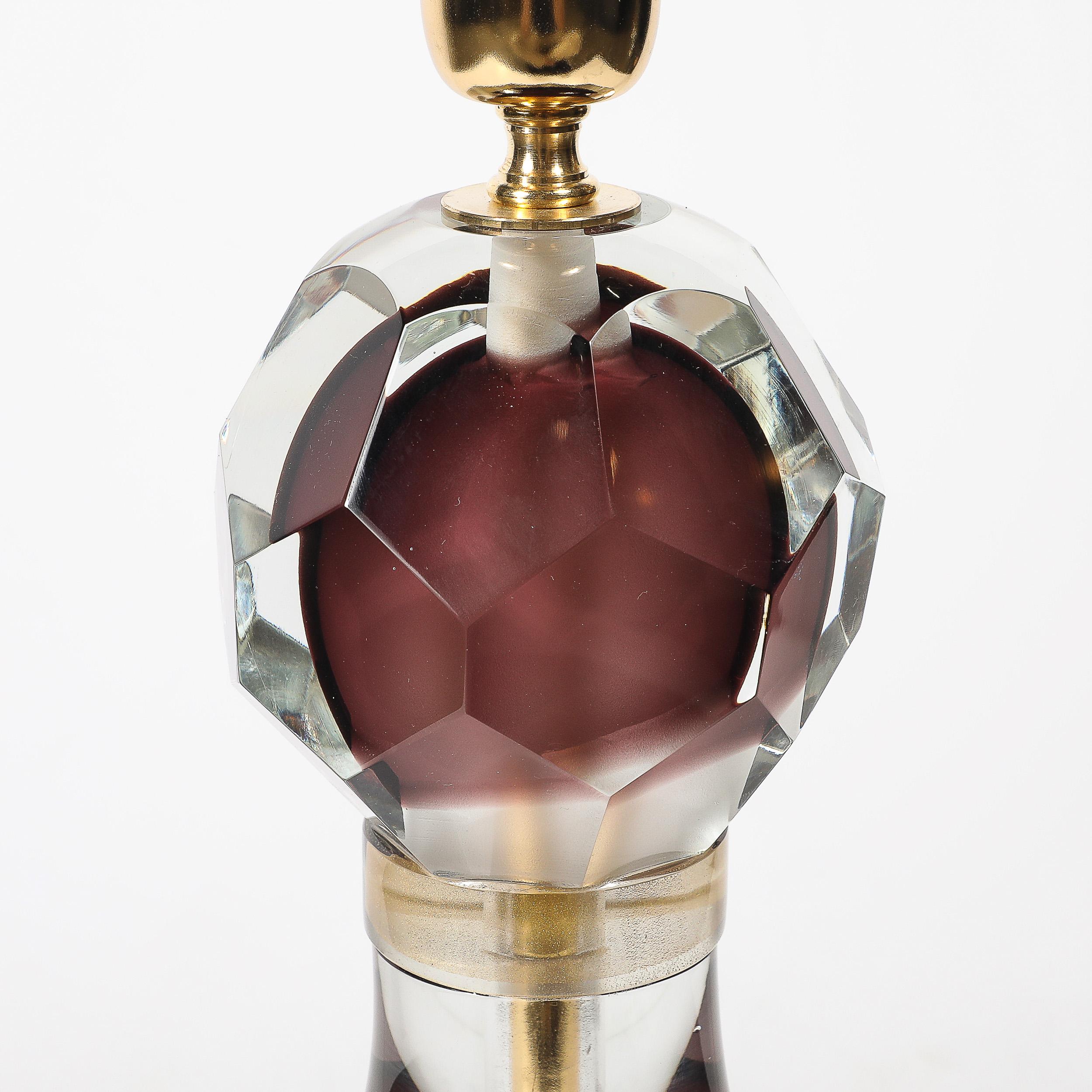 Modernist Facettiert Geräuchert Amethyst Murano Glas Sanduhr Form Tischlampen im Angebot 2