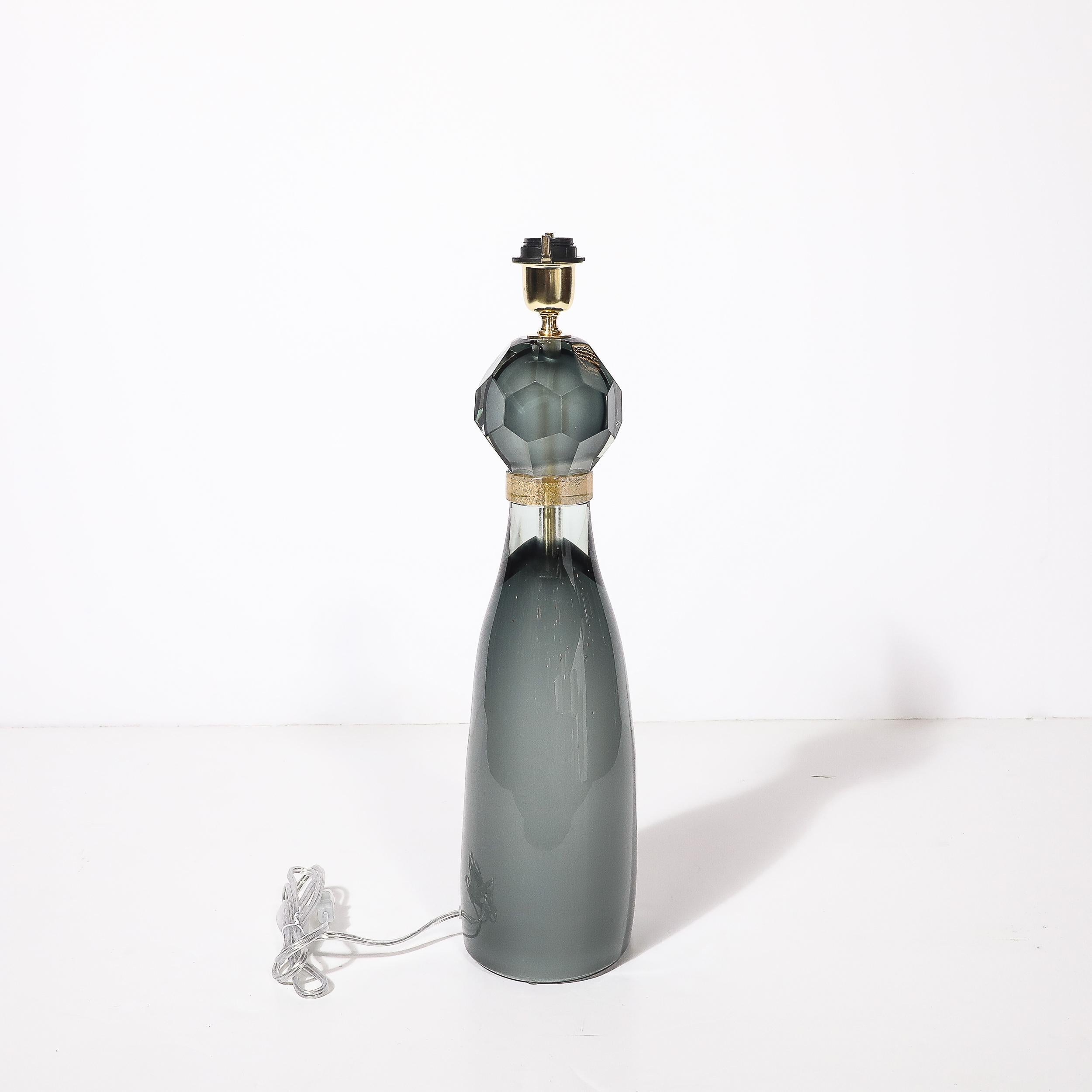 Modernist Faceted Smoked Graphite Murano Glass Hourglass Form Table Lamps im Angebot 4