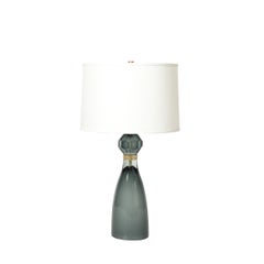 Modernist Faceted Smoked Graphite Murano Glass Hourglass Form Table Lamps