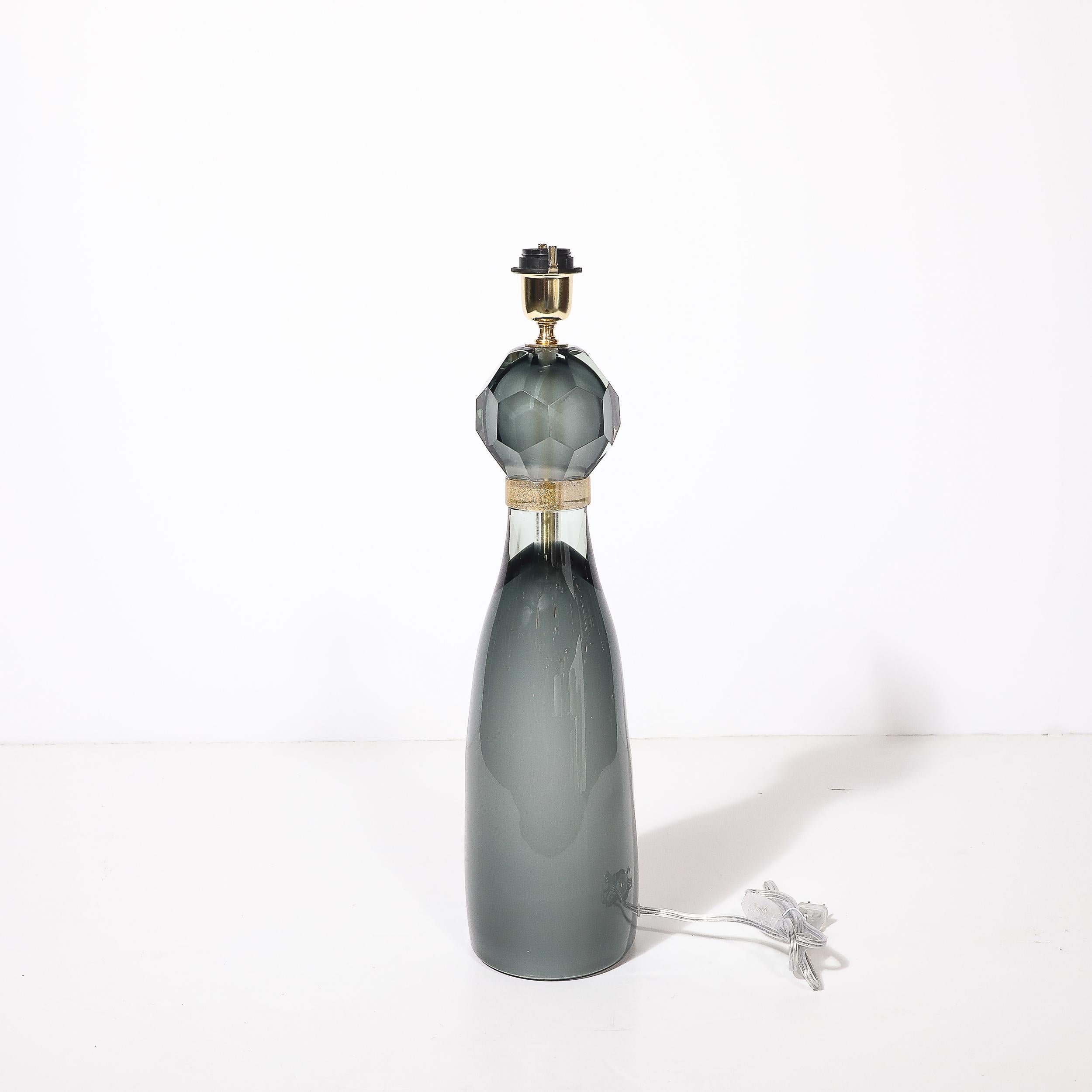 Modernist Faceted Smoked Graphite Murano Glass Hourglass Form Table Lamps im Angebot 2